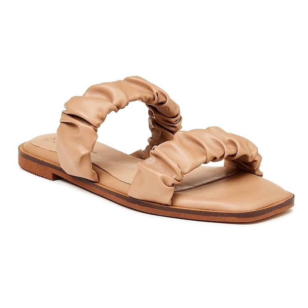 Time and Tru Ruched Slide Sandals in Tan/Brown Slip-On Memory Foam